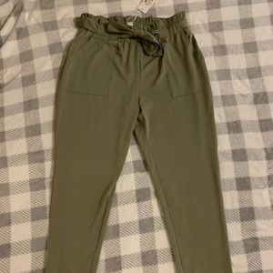 High waisted olive green tie pants